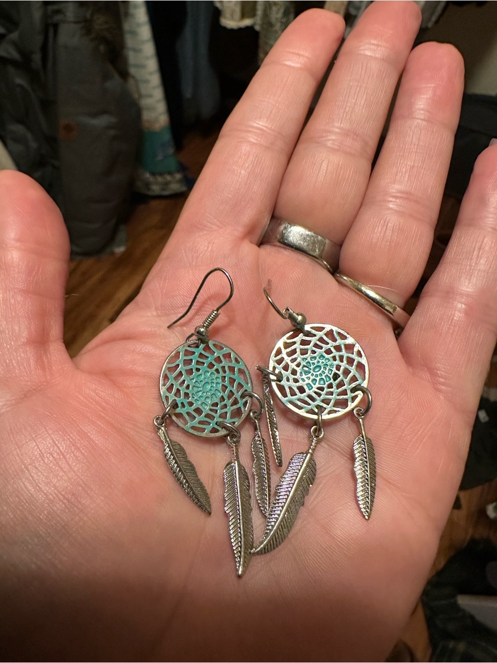 Boho Turquoise Dreamcatcher Feather Drop Earrings - Unbranded